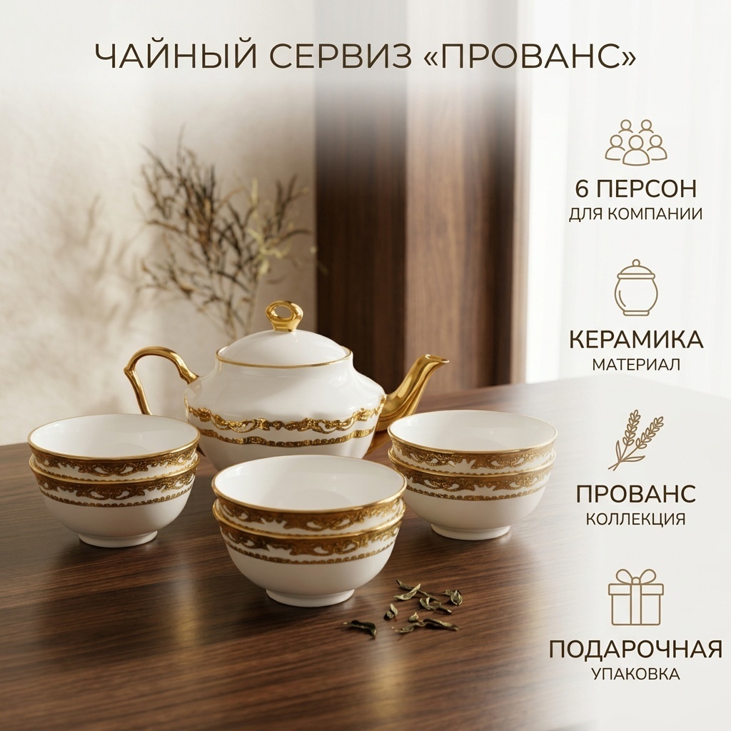 Сервиз на 6 персон Прованс 734606231, предметов: 7, чайный, керамика