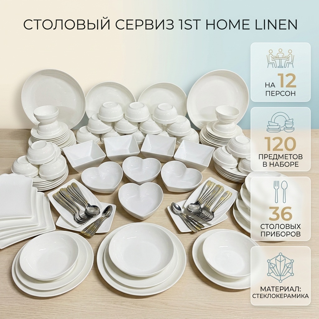 Сервиз на 12 персон 1st Home Linen , предметов: 12, столовый, стеклокерамика