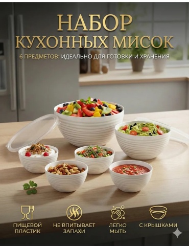 Набор мисок 25х25 см, пластик, 6 шт