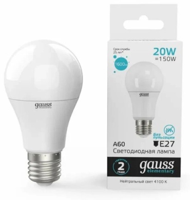 Gauss 20W E27, светодиодная, естественный белый