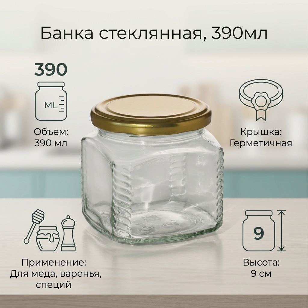 Банка стеклянная, 390мл, стекло