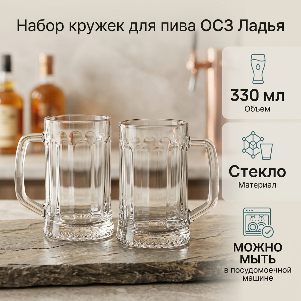 Набор кружек для пива ОСЗ 330 мл, стекло, 2 шт