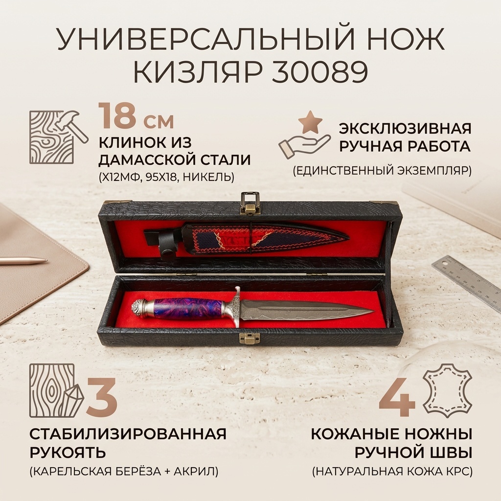 Нож универсальный Кизляр, лезвие: дамасская сталь 1 шт