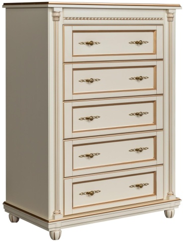 Комод Пинскдрев Валенсия, 87x49x119 см, слоновая кость, золотистый