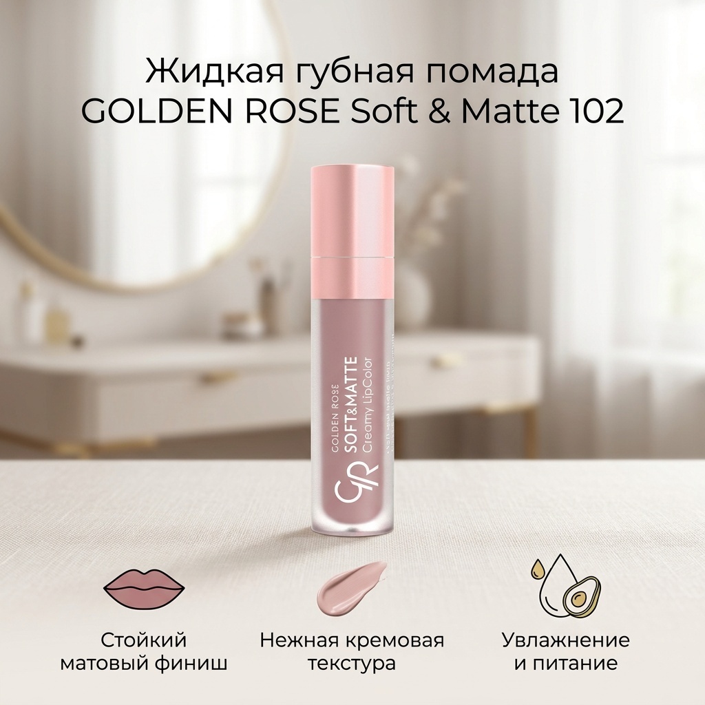 GOLDEN ROSE Soft & Matte жидкая помада 102