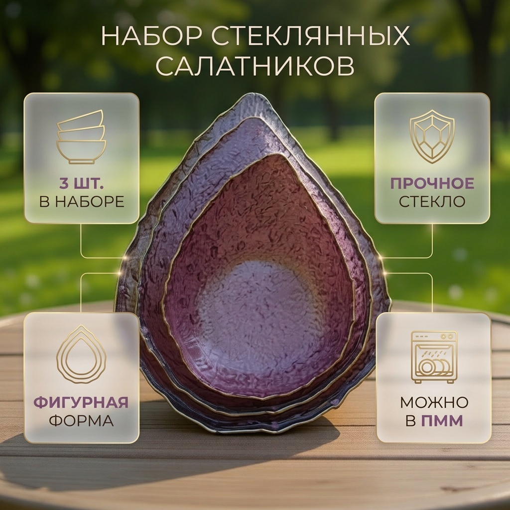 Салатник Набор салатников 20х15 см, стекло, 3 шт