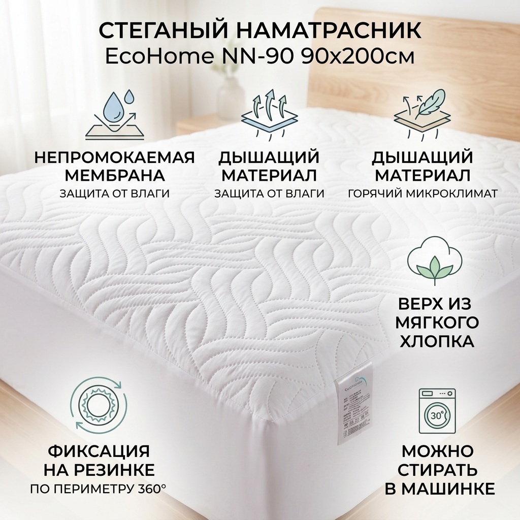 EcoHome чехол на матрас на резинке NN-90 90x200, хлопок, трикотаж
