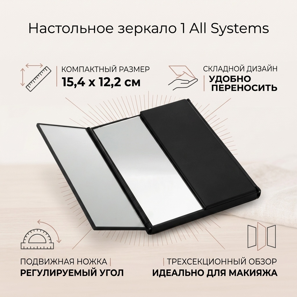1 All Systems зеркало настольное косметическое 15,4*12,2*1,4