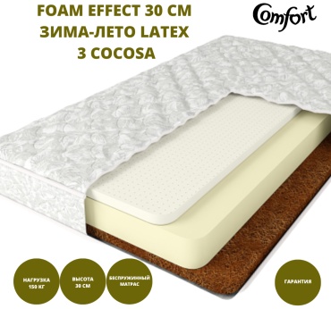 Матрас Comfort Foam effect 30см Зима-Лето latex 3 cocosa, 185x205x30 см