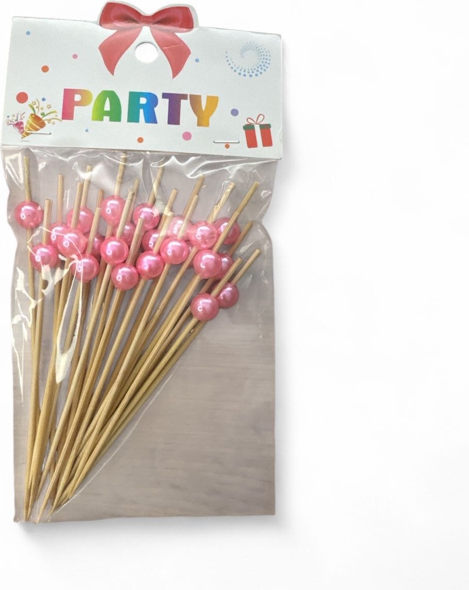 PARTY шпажки Шпажки для канапе с декоративными шариками, 25 шт, 13 см розовый 25 шт