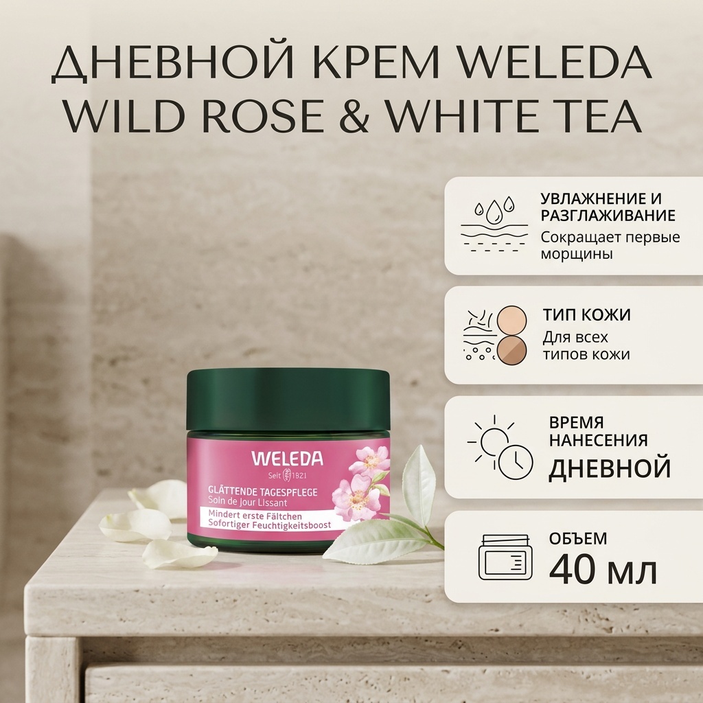 Weleda крем Wild Rose&White Tea Smoothing Day Cream для лица 40 мл