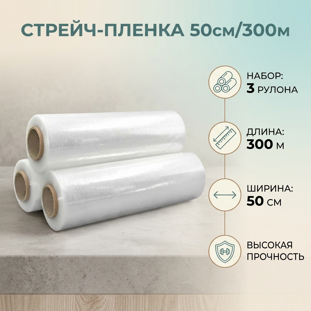 Стретч пленка 50 см/300 м 3 шт