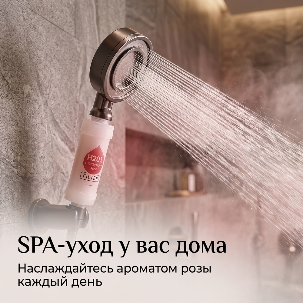 Фильтр для душа Душевой фильтр с ароматом розы для очистки воды от хлора и примесей с витамином С и ароматом розы, ресурс: 7 л