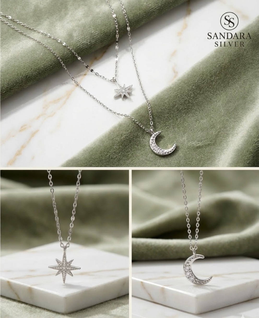 Колье SANDARA silver Колье “Звезды и Луна” серебро, изысканное колье 925 пробы длина 55 см вес 8 г серебро, цирконий
