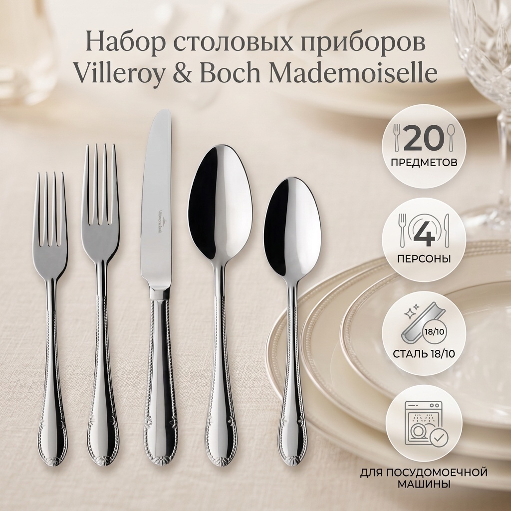 Набор столовых приборов Villeroy&Boch 20 шт, серебристый Mademoiselle