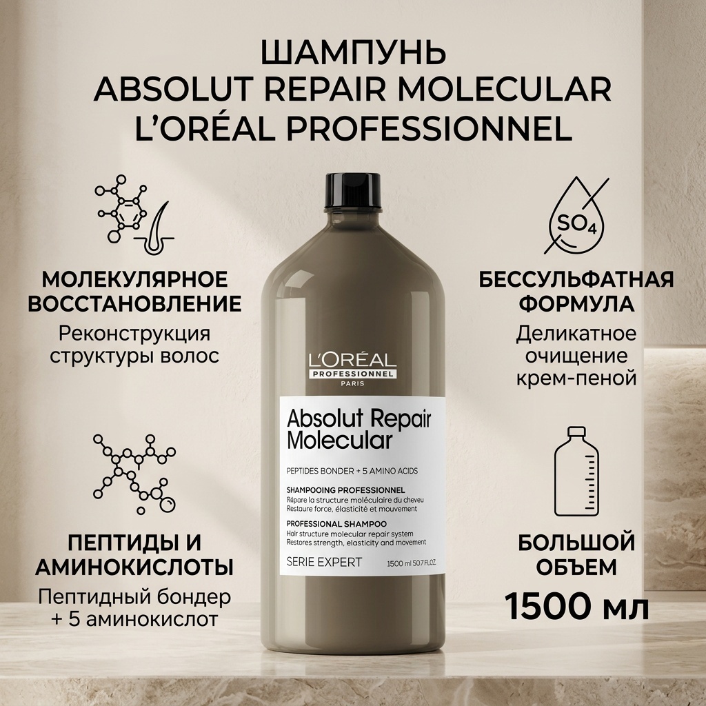 Loreal Professionnel Paris Absolut Repair Molecular шампунь 1500 мл