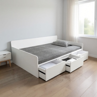Кровать Den store Алмаз односпальная, 90x200 см (с матрасом, без подъёмного механизма) белый