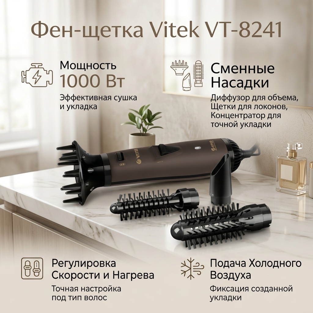 Vitek VT-8241 фен-щетка коричневый