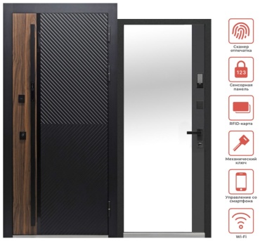 LUXOR 2мдф Smart диагональ зеркало Умный замок 2000x900, сталь, левая