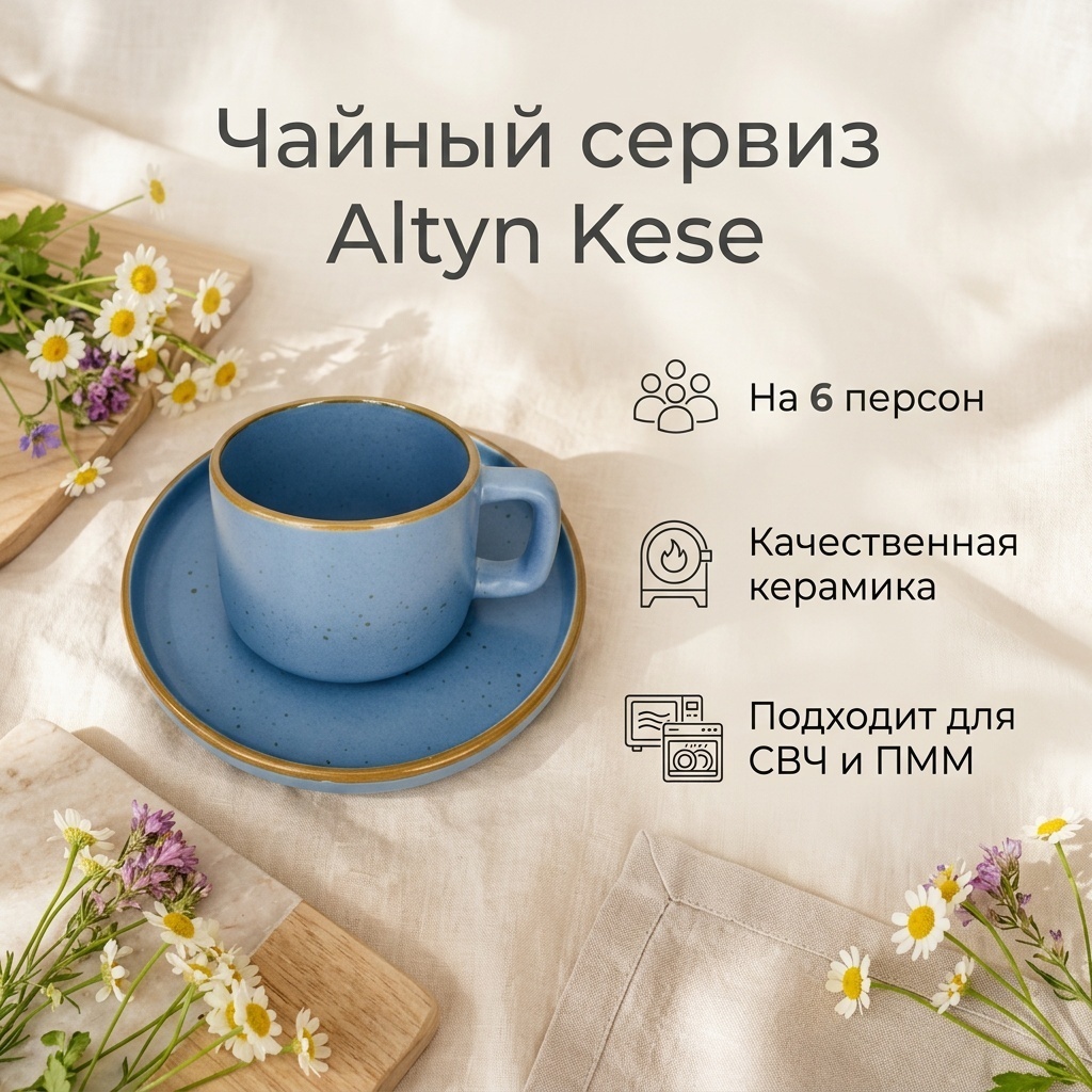 Сервиз на 6 персон Altyn Kese , предметов: 12, чайный, керамика