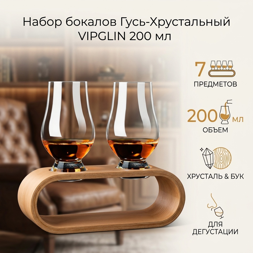 Набор бокалов Гусь-Хрустальный 200 мл, дерево, хрусталь, 7 шт