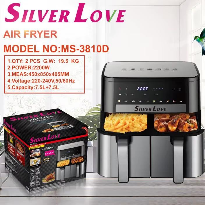Двойной аэрогриль Silver Love MS-3810D 15 л черный, серебристый