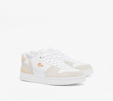 Кроссовки LACOSTE Women's T-Clip Set Leather Sneakers бежевый, белый