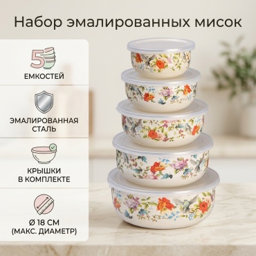 Набор мисок 18х18 см, эмалированная сталь, 5 шт