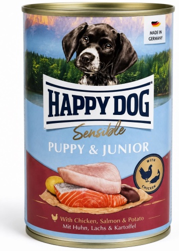 HAPPY DOG Sensible Puppy & Junior Курица, лосось, картофель для щенков всех пород 400 г 1 шт