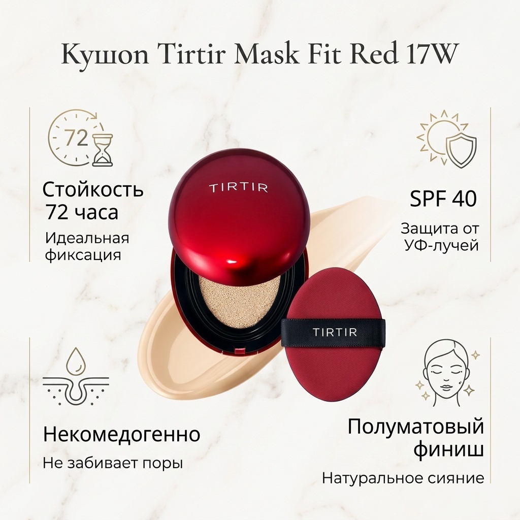 Tirtir Mask Fit Red Cushion 17W French Vanilla Кушон с Полуматовым Финишем Ванильный 18g кушон 17W 18 г