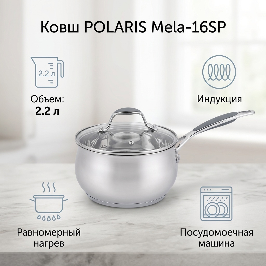 Ковш 2.2 л, Polaris Mela-16SP нержавеющая сталь