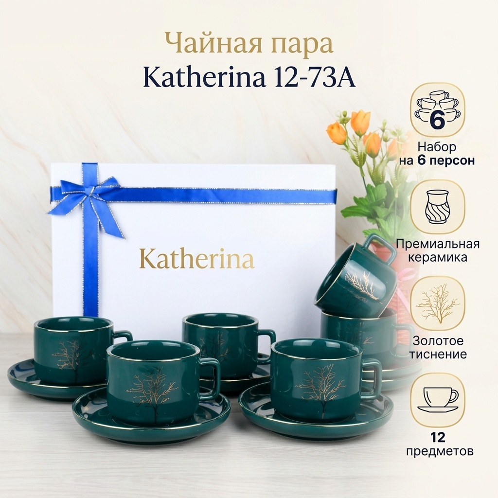 Чайная пара Katherina , 250 мл, керамика, 6 шт.