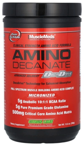 Аминокислотный комплекс MuscleMeds аминокислотный деканат, с цитрусовым вкусом и лаймом, 384 г (13,5 унции) цитрус
