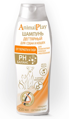 Animal Play Шампунь дегтярный с аминокислотами от перхоти и зуда для собак и кошек 250 мл