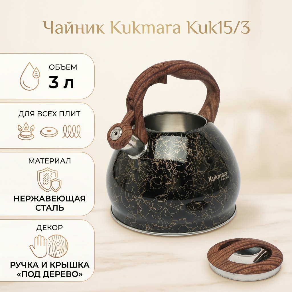 Kukmara чайник Kuk15/3 3 л, нержавеющая сталь
