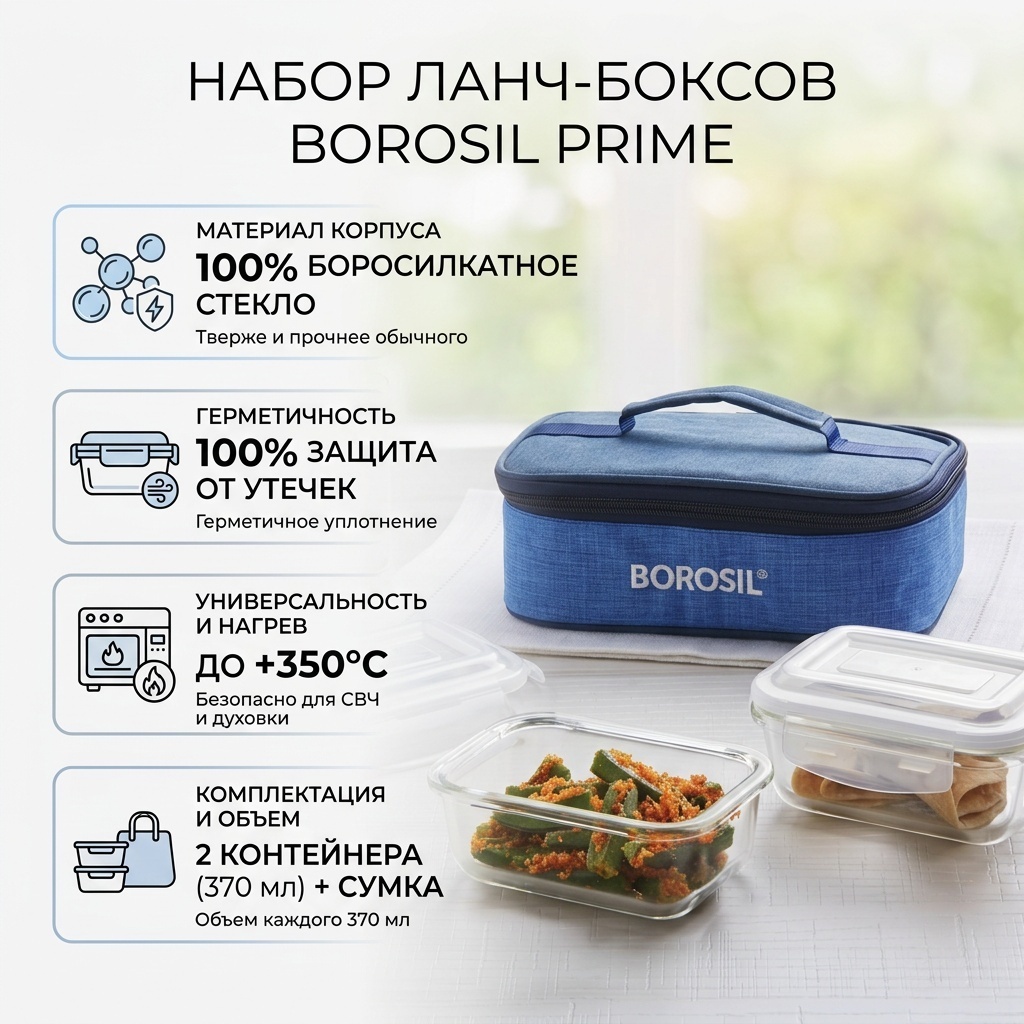BOROSIL набор ланч-боксов ICYS2PRIRECH 2 шт, боросиликатное стекло