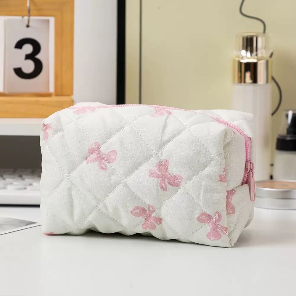 Косметичка текстиль белый, розовый 13X25 см