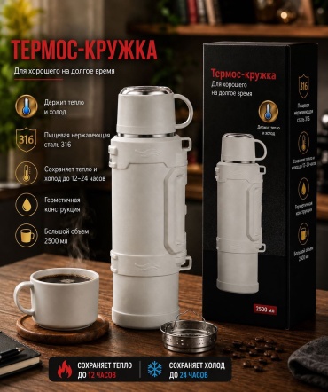 Классический термос I’DOS Leeven 2.5 л белый