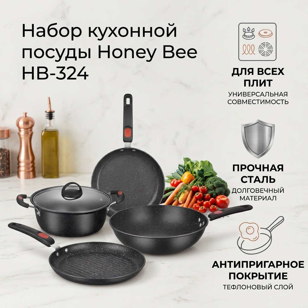 Набор сковородок Honey Bee HB324 3 в 1