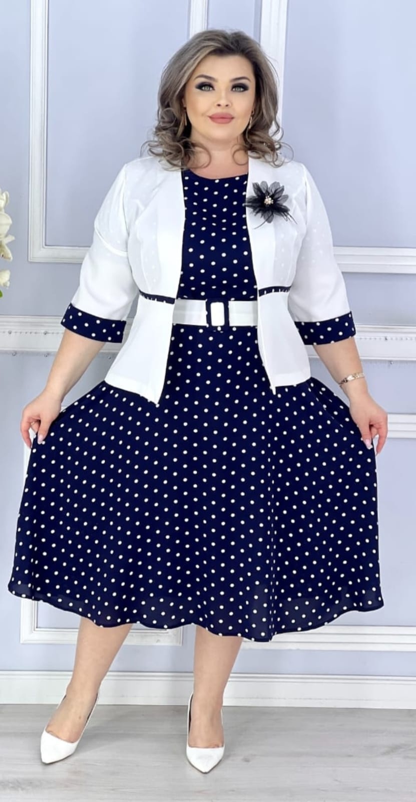 Платье-пиджак Kanykei Fashion синий, белый