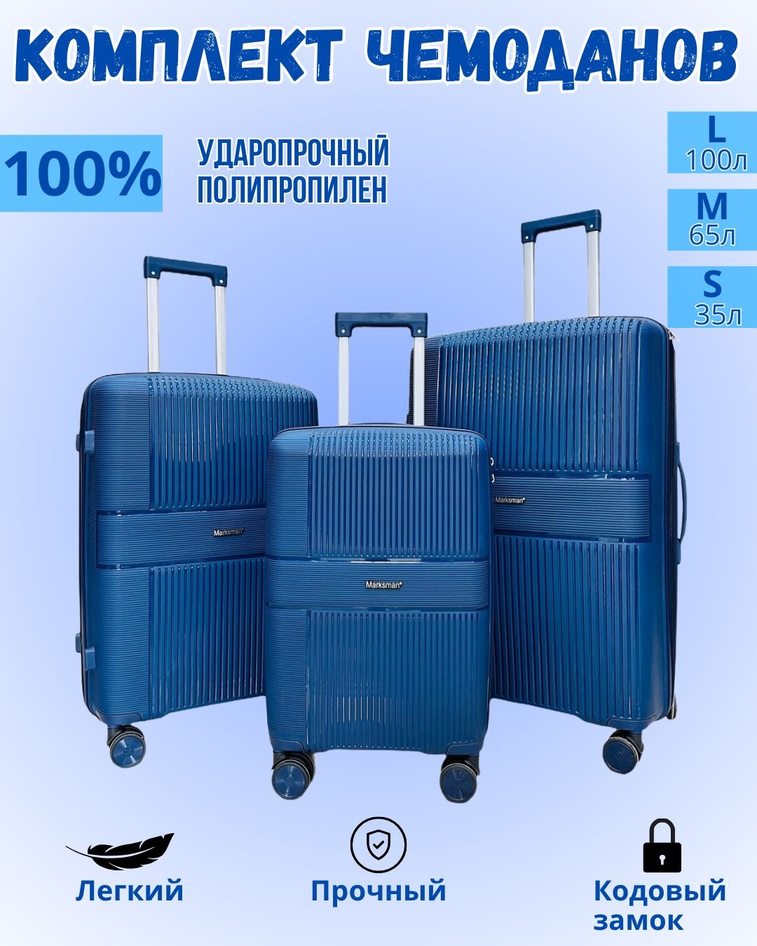 Комплект чемоданов Marksman Sandyq-M7986# полипропилен 200 л синий