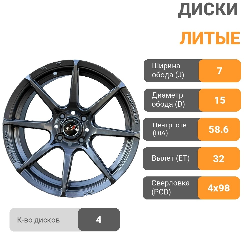 RNO 3941 de 7x15/4x98 D58.6 ET32 4 диска графит