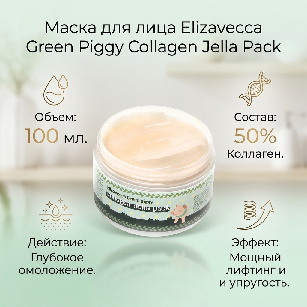 Маска для лица Elizavecca крем Green Piggy Collagen Jella Pack 100 мл