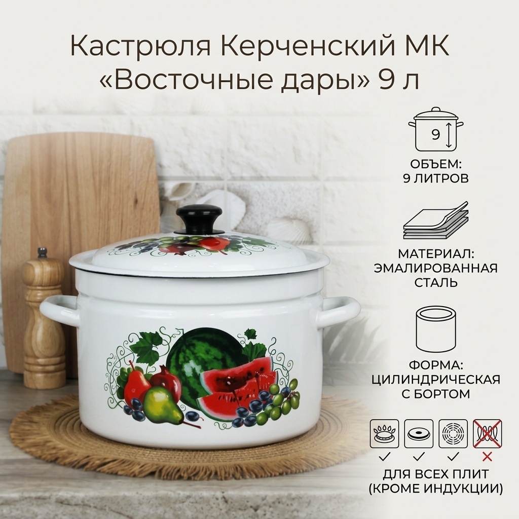 Кастрюля 9 л, Керченский МК 41804-212/6/Восточные дары эмаль