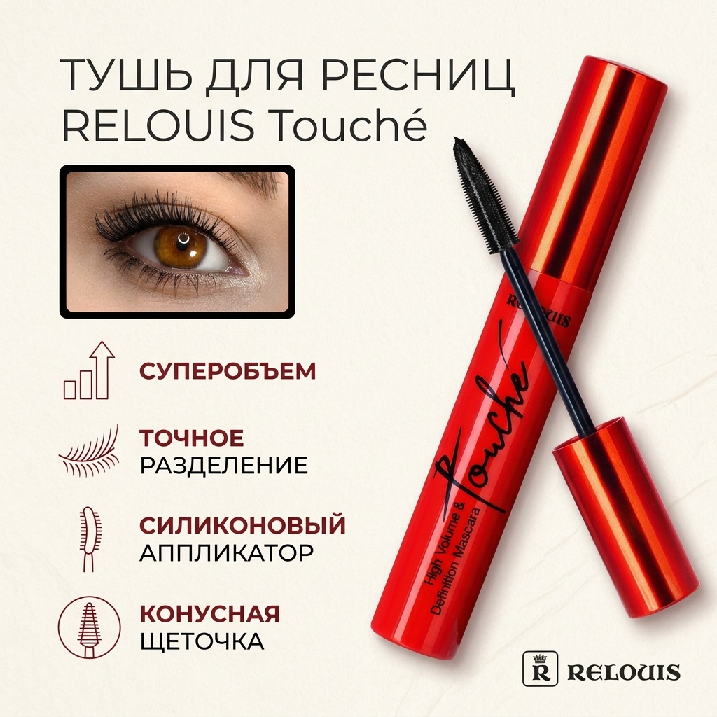 Тушь для ресниц RELOUIS Touché high volume mascara для объема черный