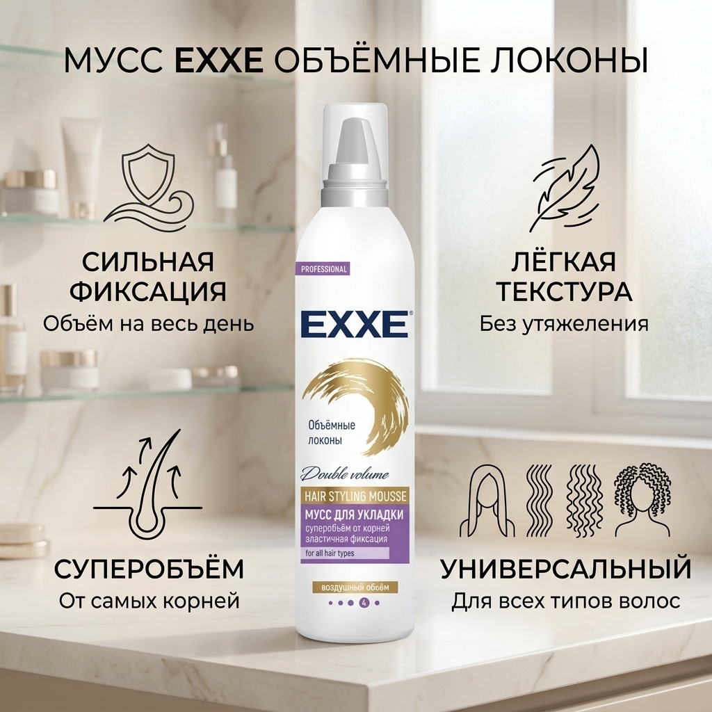 EXXE Объёмные Локоны мусс сильная фиксация 250 мл