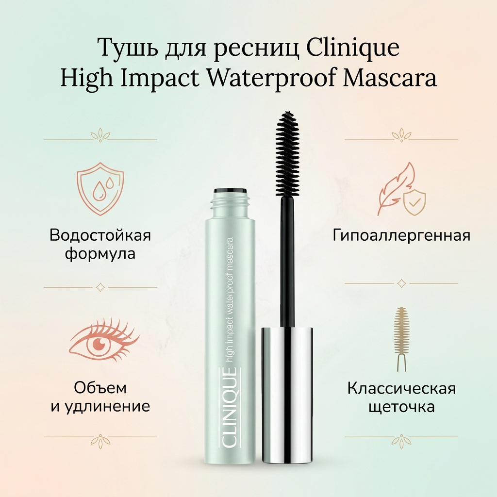 Тушь для ресниц Clinique High Impact Waterproof Mascara для объема, удлиняющая черный