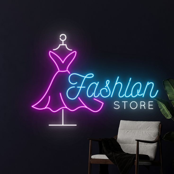 Neon.Omir неоновая вывеска настенный Fashion Store, холодный белый, голубой, фиолетовый
