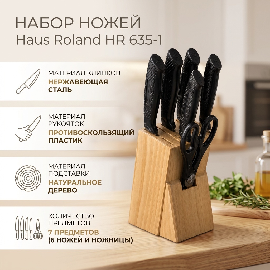Набор ножей Haus Roland, лезвие: нержавеющая сталь 6 шт