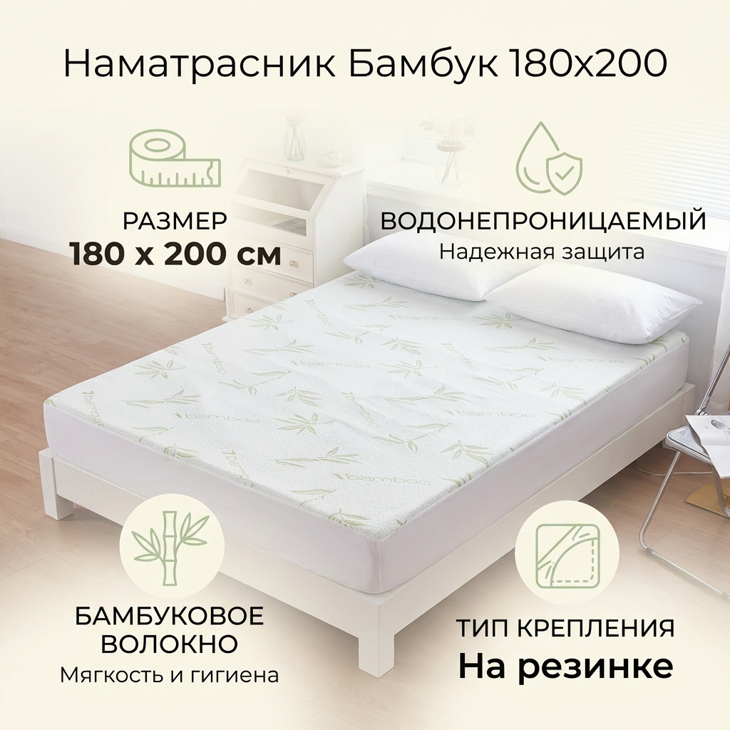 Наматрасник на резинке 30186684_875339563 180x200, бамбук